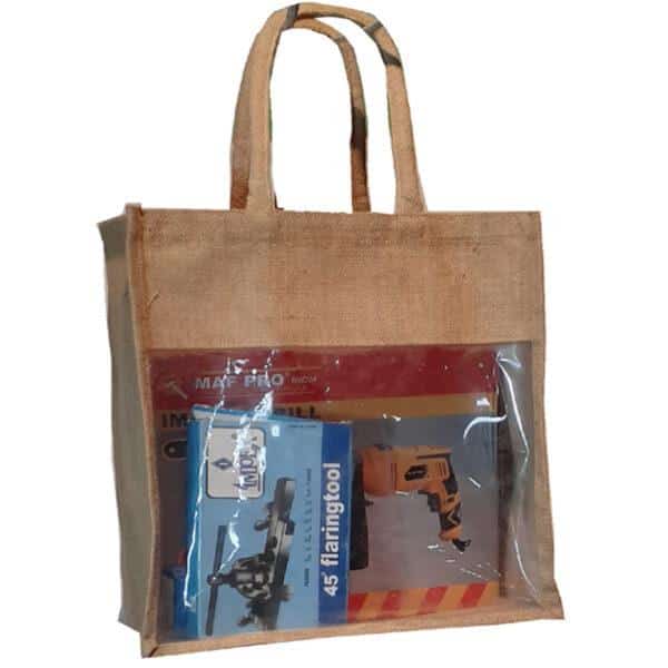 jute promotional bags with pvc window