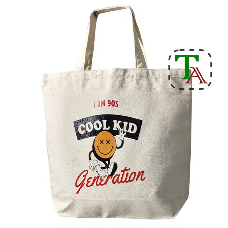 Custom printed canvas tote bag with bottom gusset and logo print