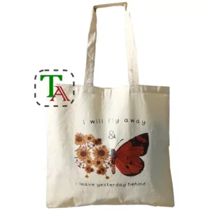 Natural cotton tote bag with custom logo printing for retail and promotional use