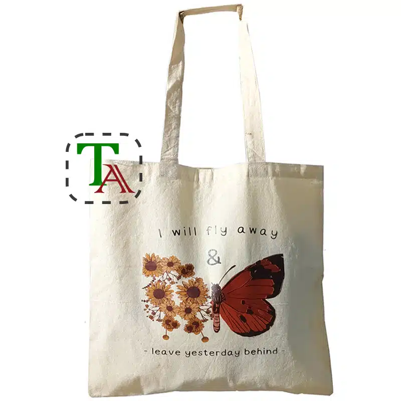 Natural cotton tote bag with custom logo printing for retail and promotional use